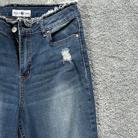 Black Daisy Dark Wash Skinny Jeans with holes - Picture 3 of 5